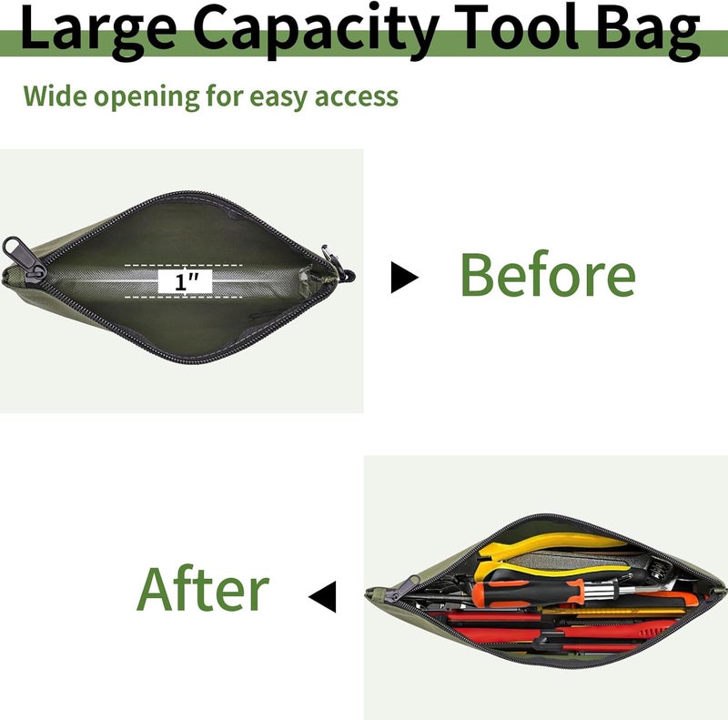 Coidea 3 Pack Premium Tool Pouches Zipper Bag, Small Tools Bags with Carabiner, Heavy Duty Flat Bottom Utility Multipurpose Storage Organizer Bag for Tool, Stationary, Pencil - Image 4